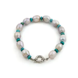 White Pearl x Silver x Turquoise Beads