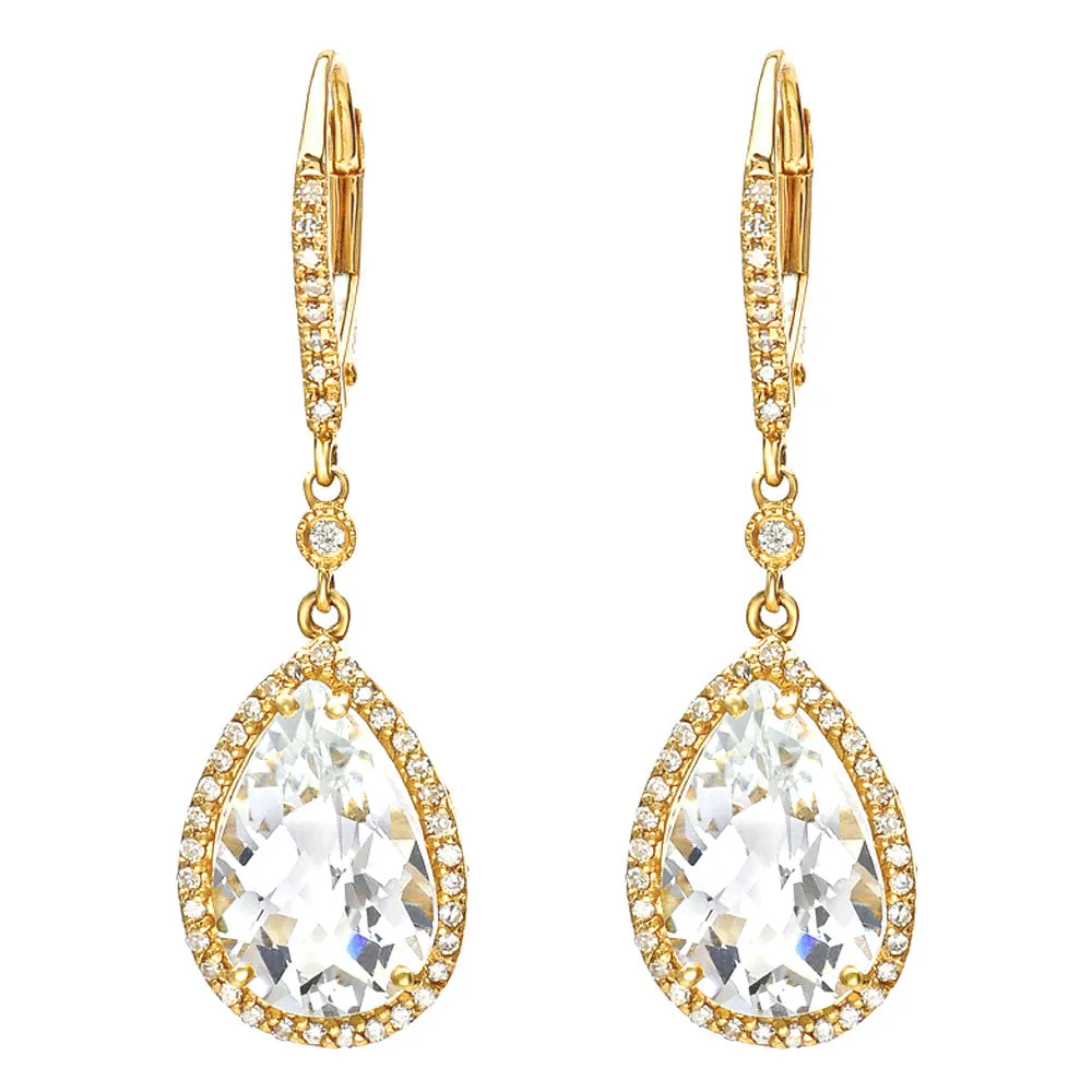 White Topaz and Diamond Teardrop Earrings