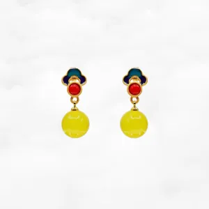 Yellow Jade Enamel Ruyi Earrings